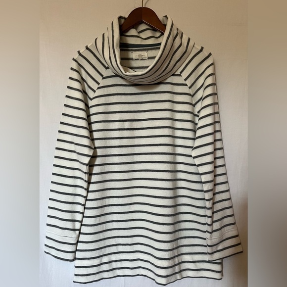 Lou & Grey Sweaters - Lou & Grey Striped Wide Turtleneck Fleece Backed Sweater - Black &White - L